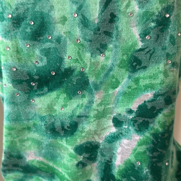 INC Textured Shades Of Green With Crystal Embellishments Tank Top Size Large - Picture 2 of 8